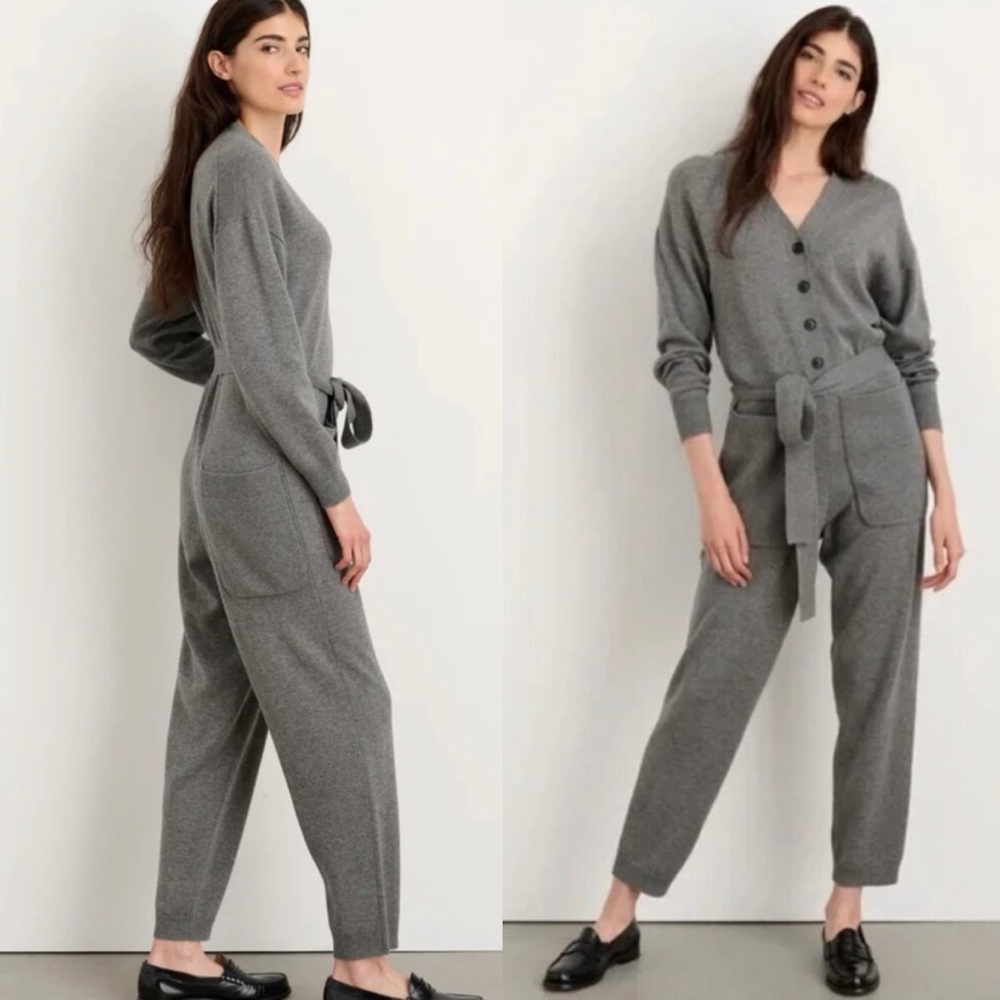 Alex Mill Gray Knit Button-Front Jumpsuit with Tie Waist